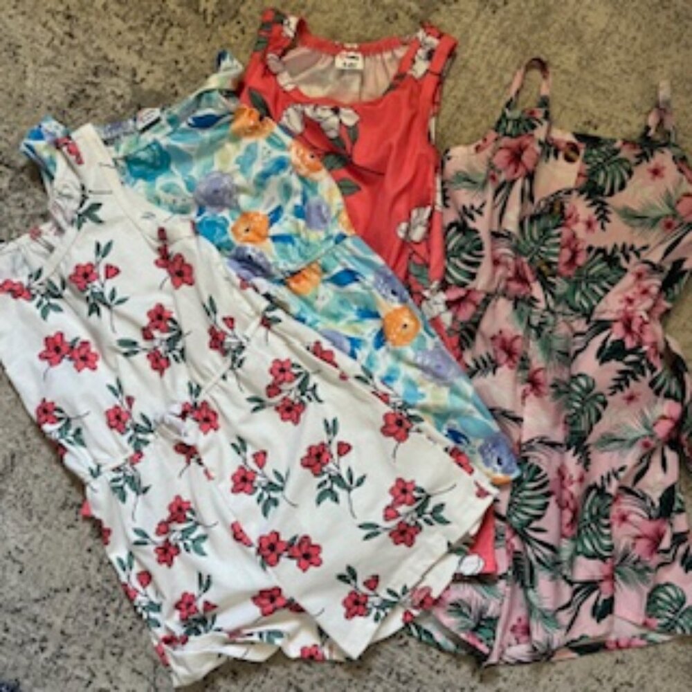 🧡3/15 PatPat Sleeveless Shorts Romper Floral Bundle x4 Kids 5-6Y